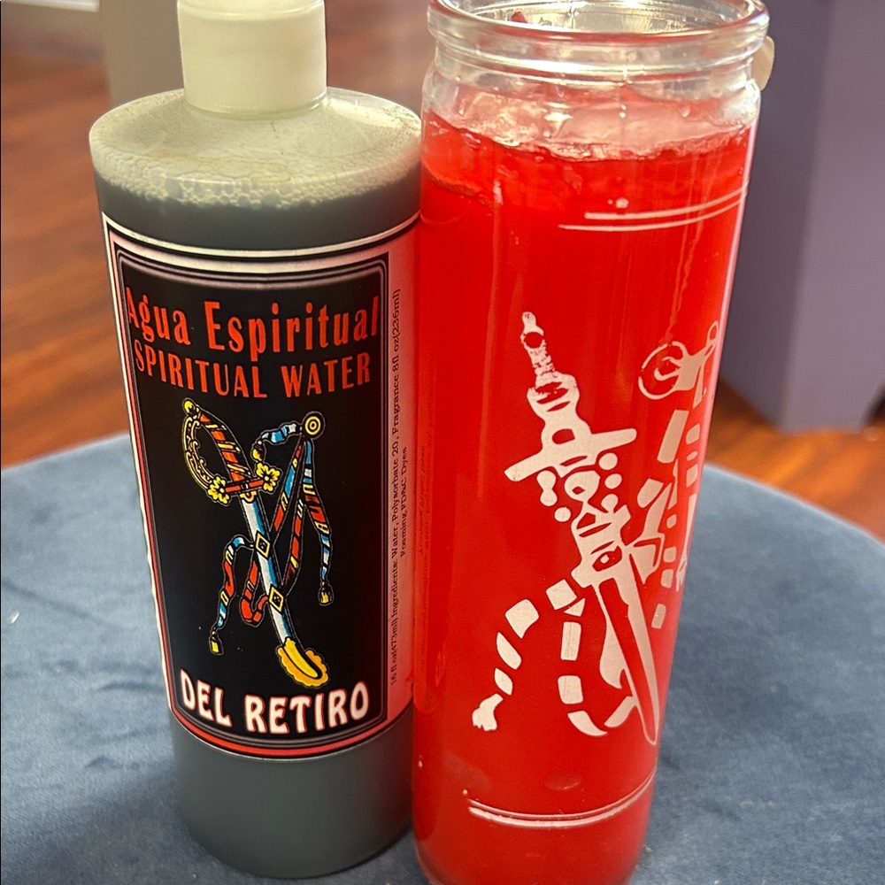 Agua Espiritual Spiritual Water and Red Candle Set baño y vela preparada